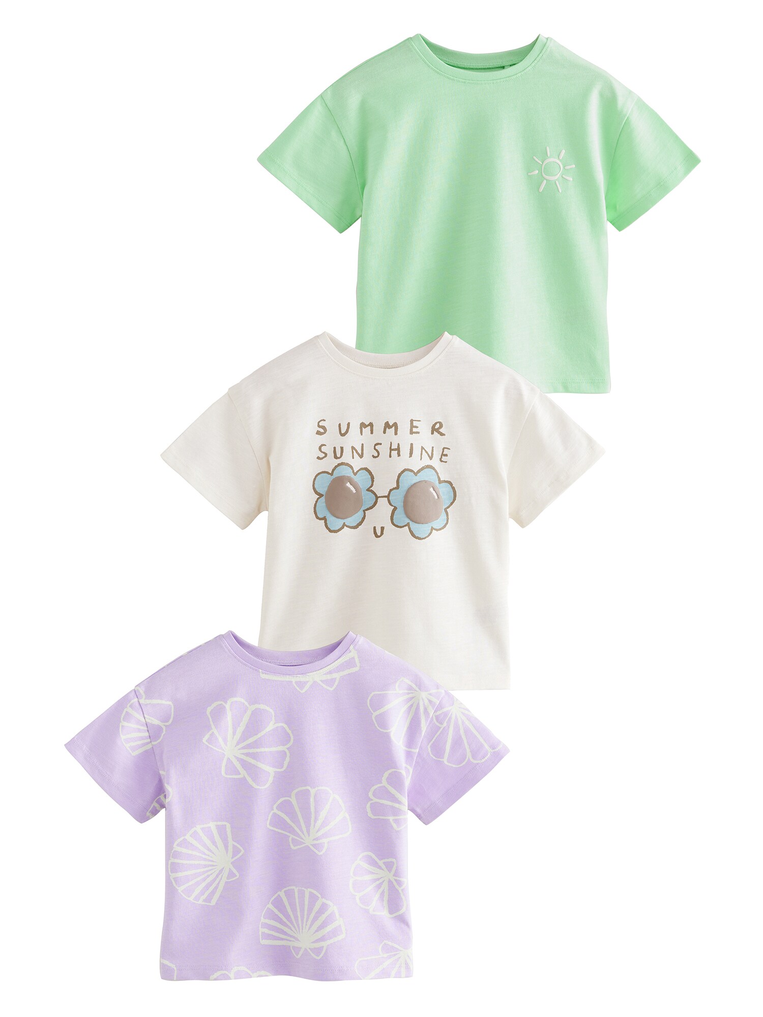 Next Tricou  albastru deschis / verde deschis / mov pastel / alb