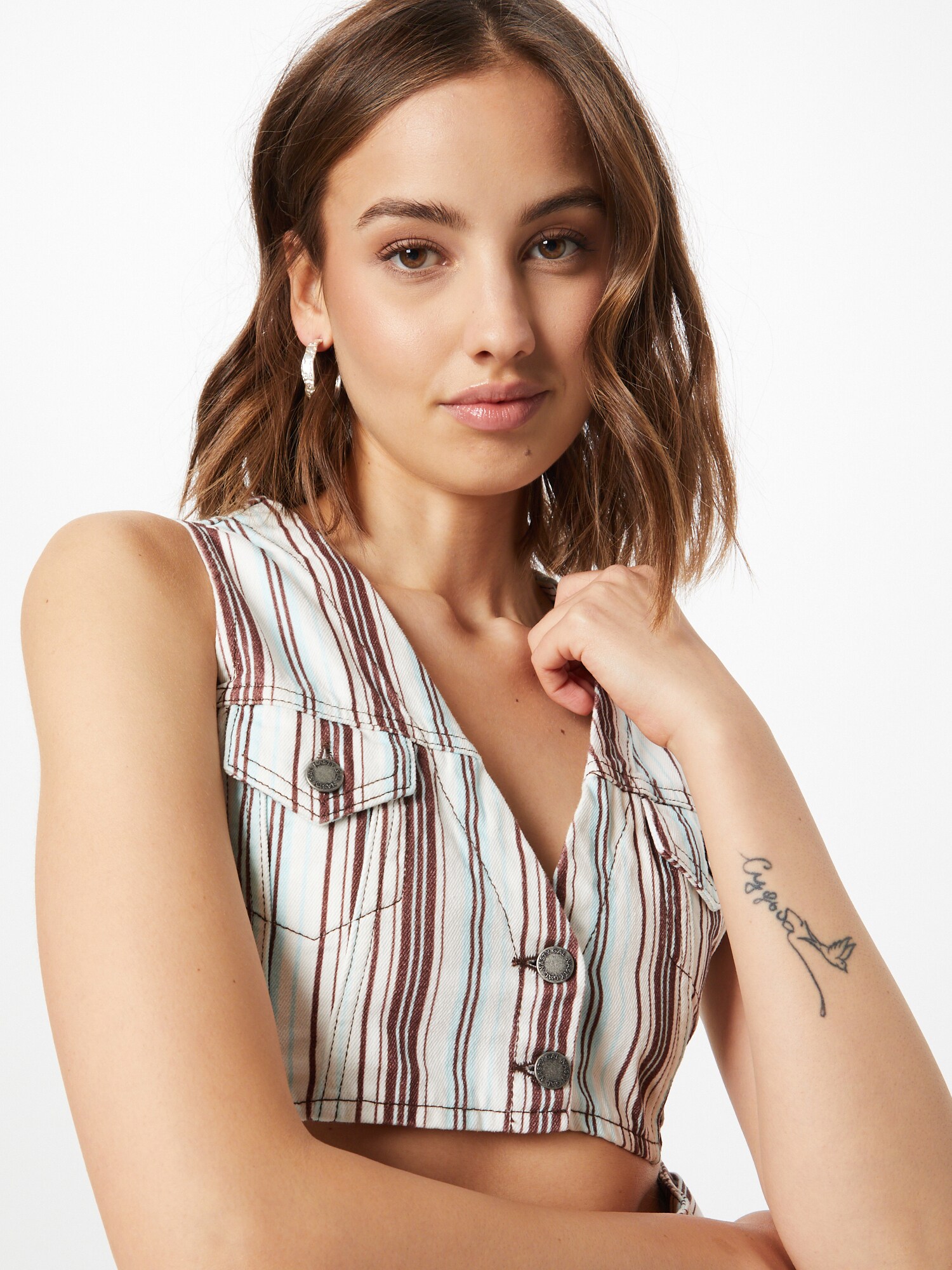 Nasty Gal Top krémová / svetlomodrá / hrdzavohnedá (obrázok 5)