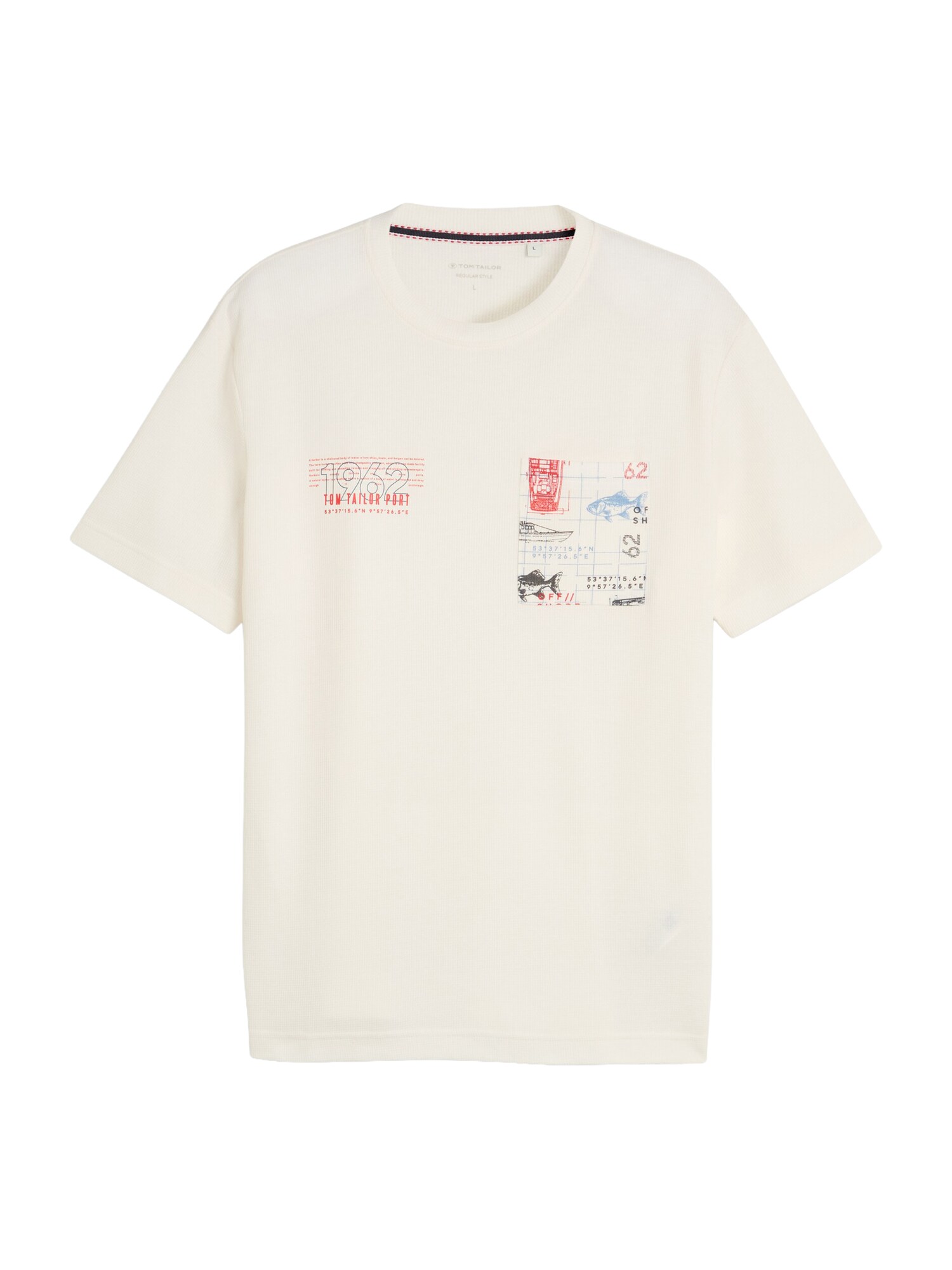 TOM TAILOR Tricou albastru deschis / roșu / negru / alb lână
