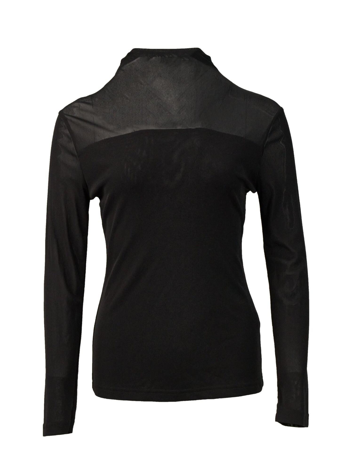 Topp 'Chic High Neck Sheer Mesh Long Sleeve Top Black'