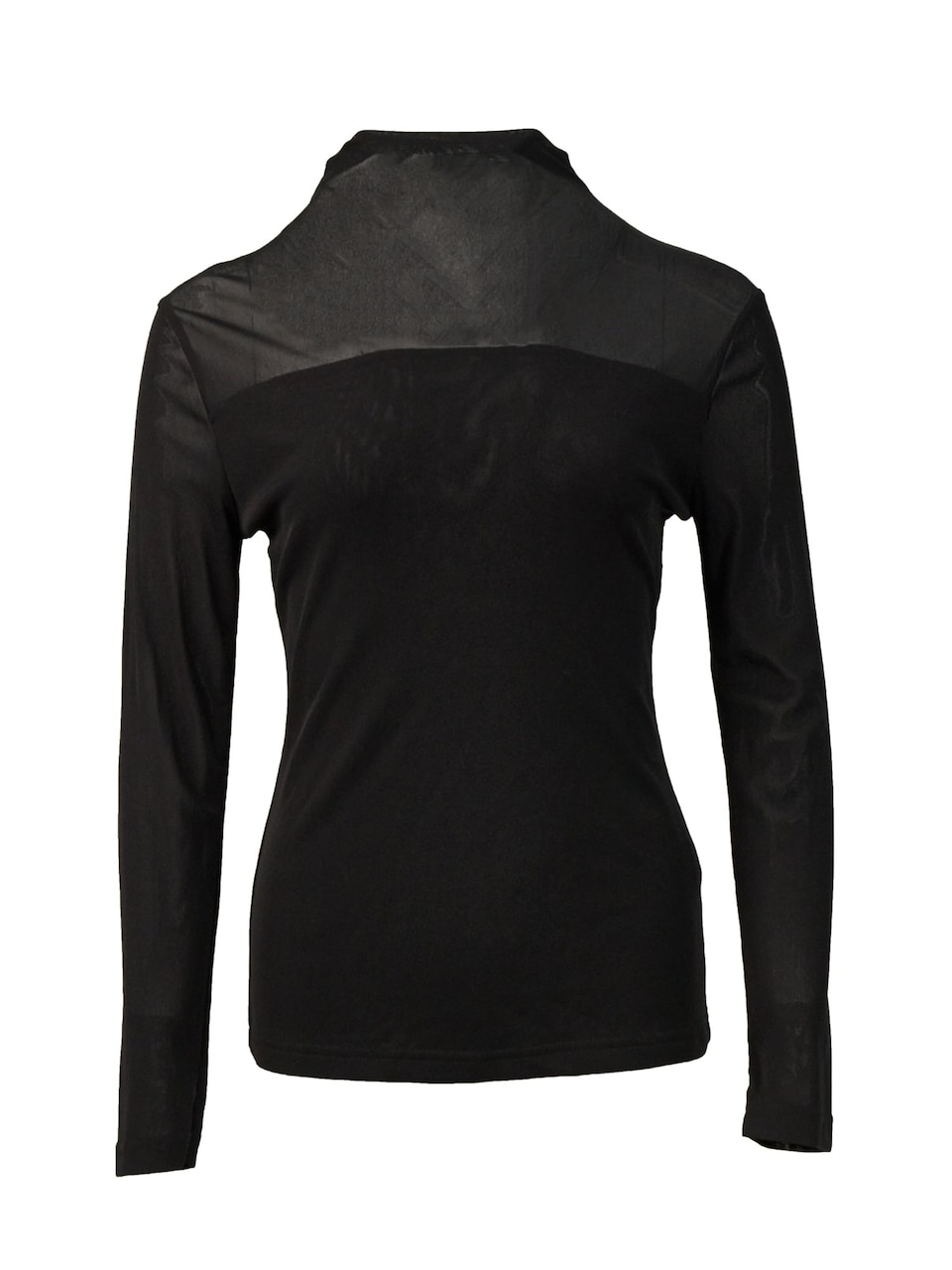 Topp 'Chic High Neck Sheer Mesh Long Sleeve Top Black'