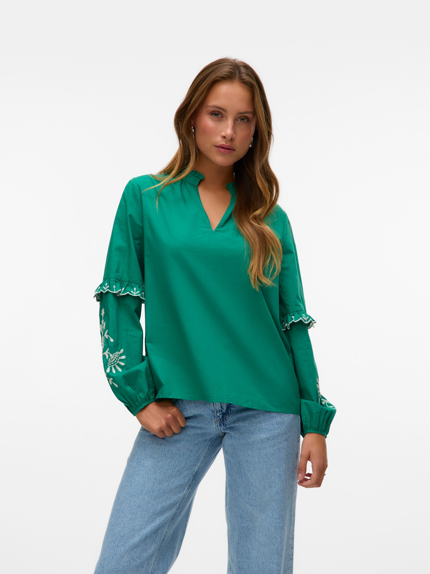 VERO MODA Blúz 'VMNOEL'  smaragd / fehér termék 2. képe