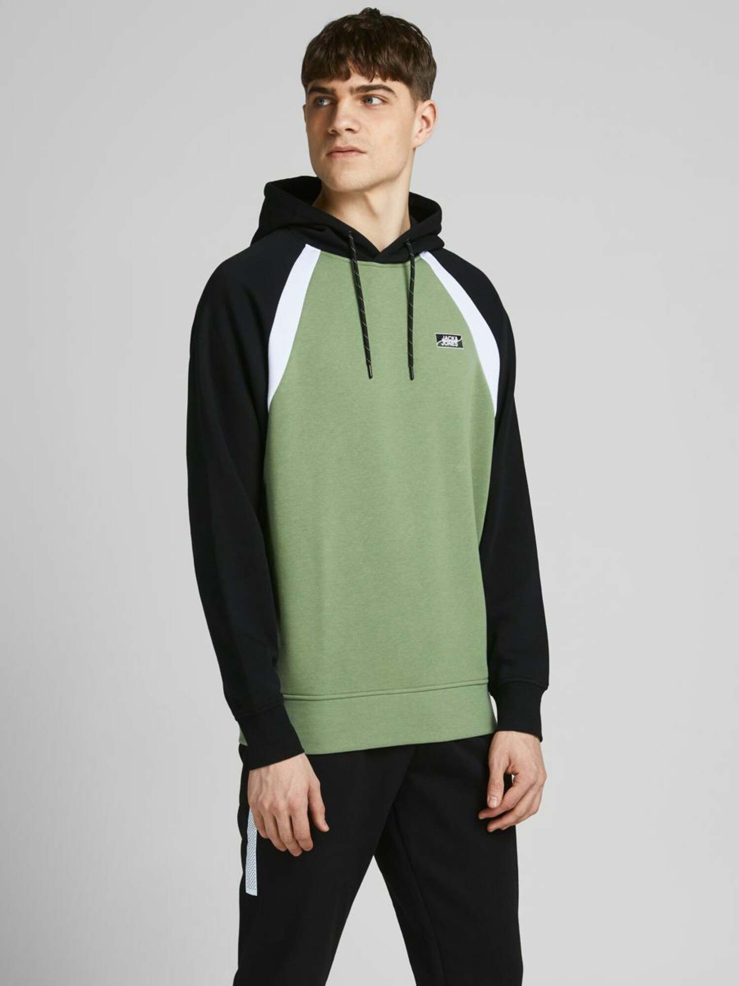JACK & JONES Mikina 'JCOFly' kaki / čierna / biela (obrázok 3)
