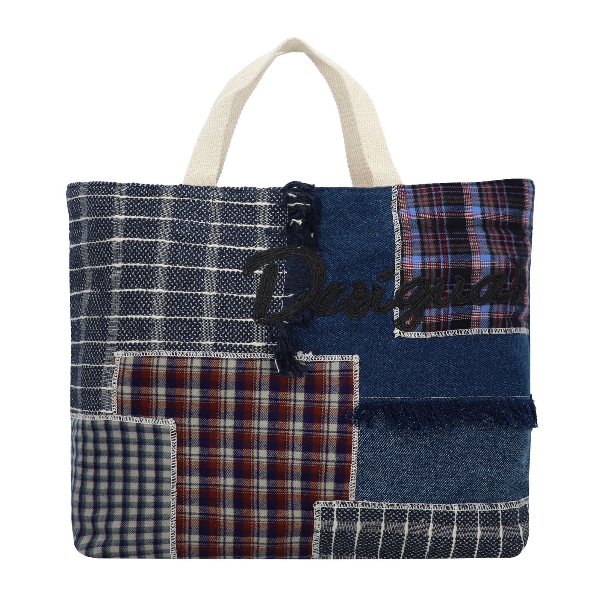 Desigual Shopper 'Romantic' Blauw Denim / Donkerrood / Zwart / Offwhite
