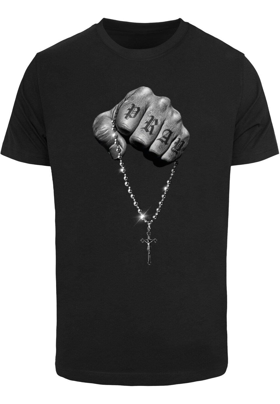 T-shirt 'Faith Meets Strength' grå / ljusgrå / svart