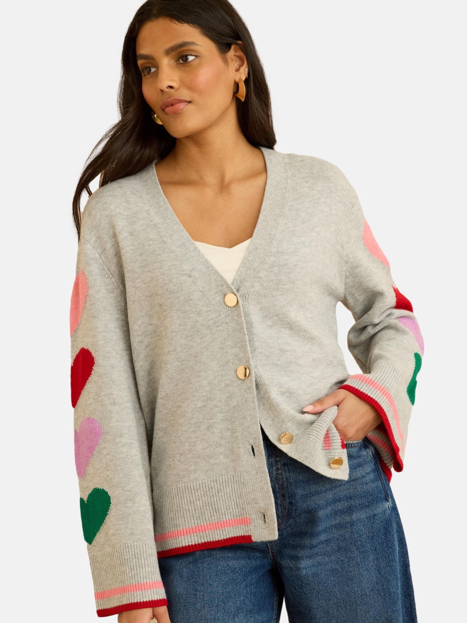 love & roses Geacă tricotată  gri amestecat / verde / roz eozină / roșu