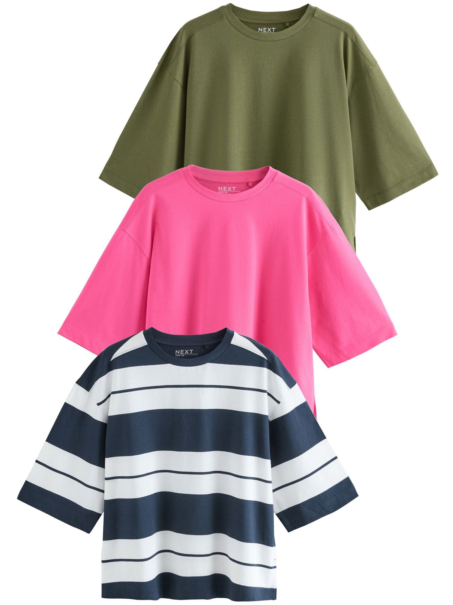 Next Tricou  bleumarin / oliv / roz / alb
