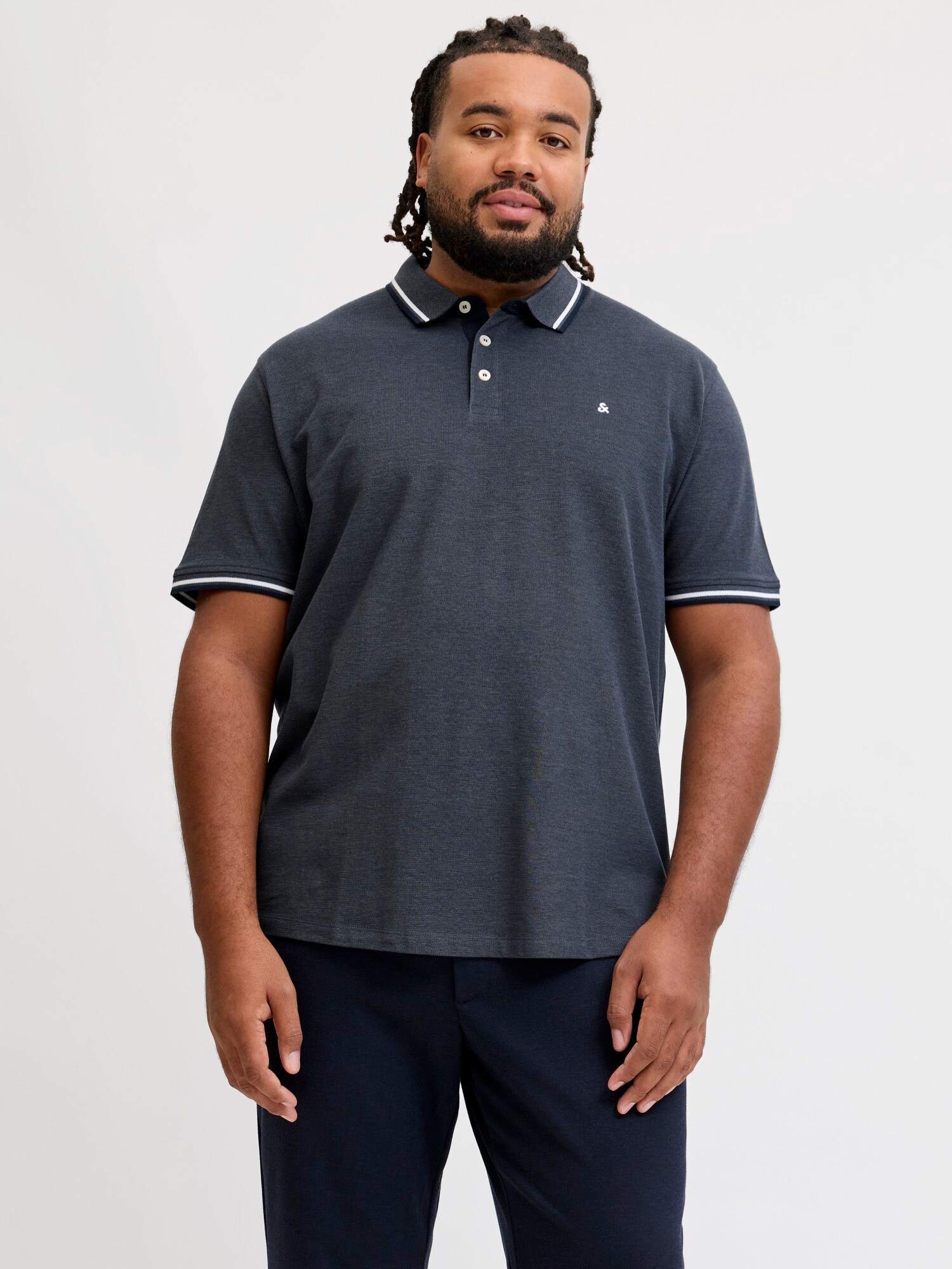 Jack & Jones Plus Tričko 'JJEPAULOS'  tmavosivá / biela