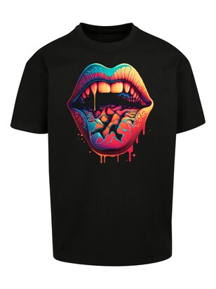 F4NT4STIC Shirt ‘Drooling Lips’ Gemengde kleuren / Zwart