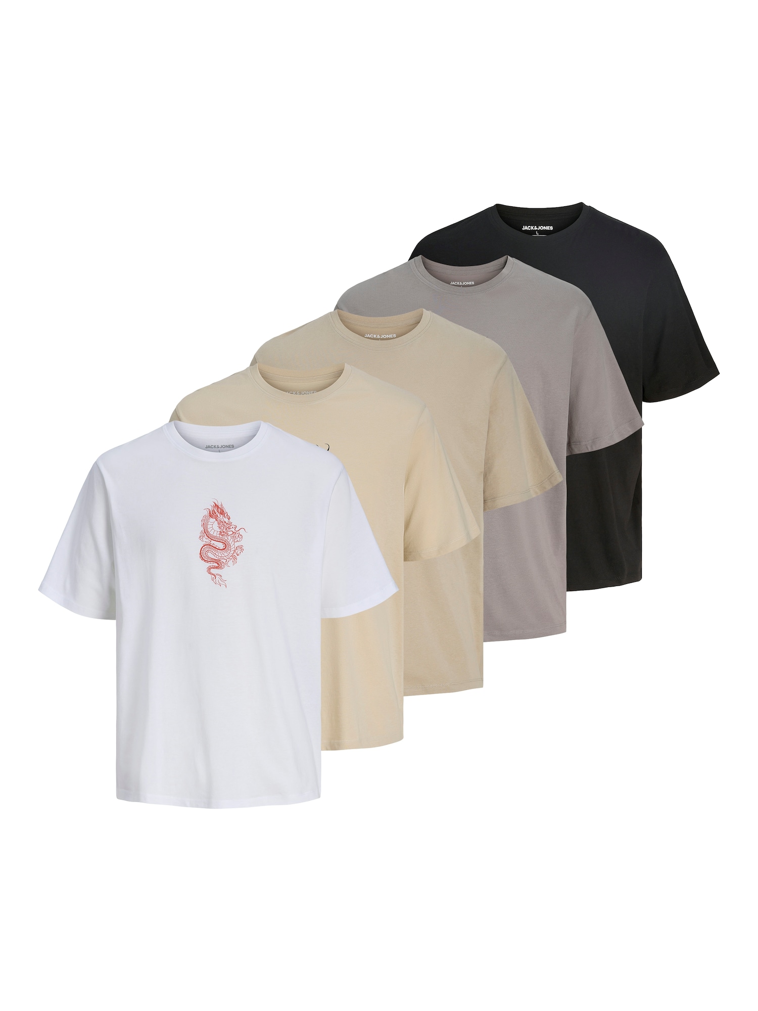 JACK & JONES Tricou JJWOLFIE  bej / gri închis / negru / alb