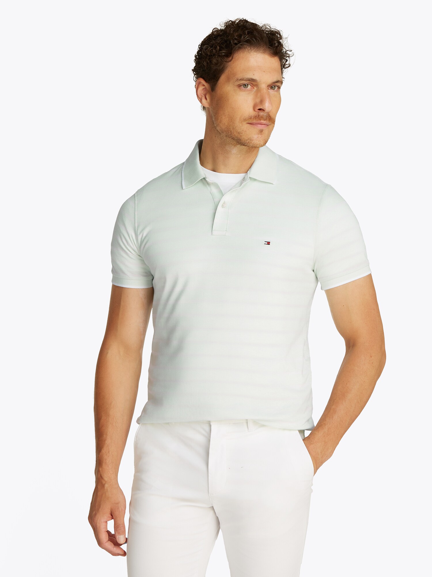 TOMMY HILFIGER Póló  pasztellzöld / piszkosfehér termék 2. képe