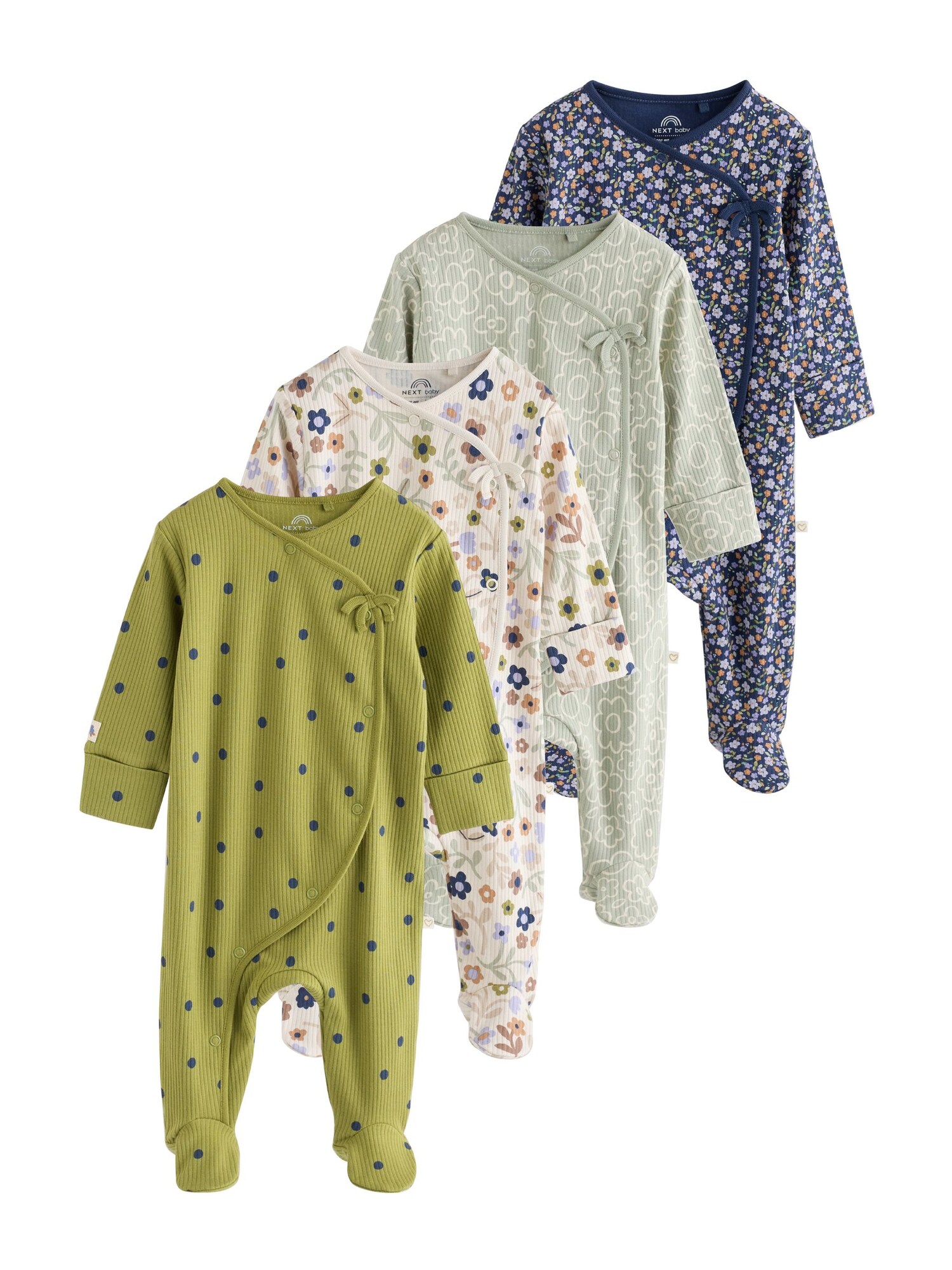 Next Pijamale ecru / albastru închis / verde mentă / verde kiwi