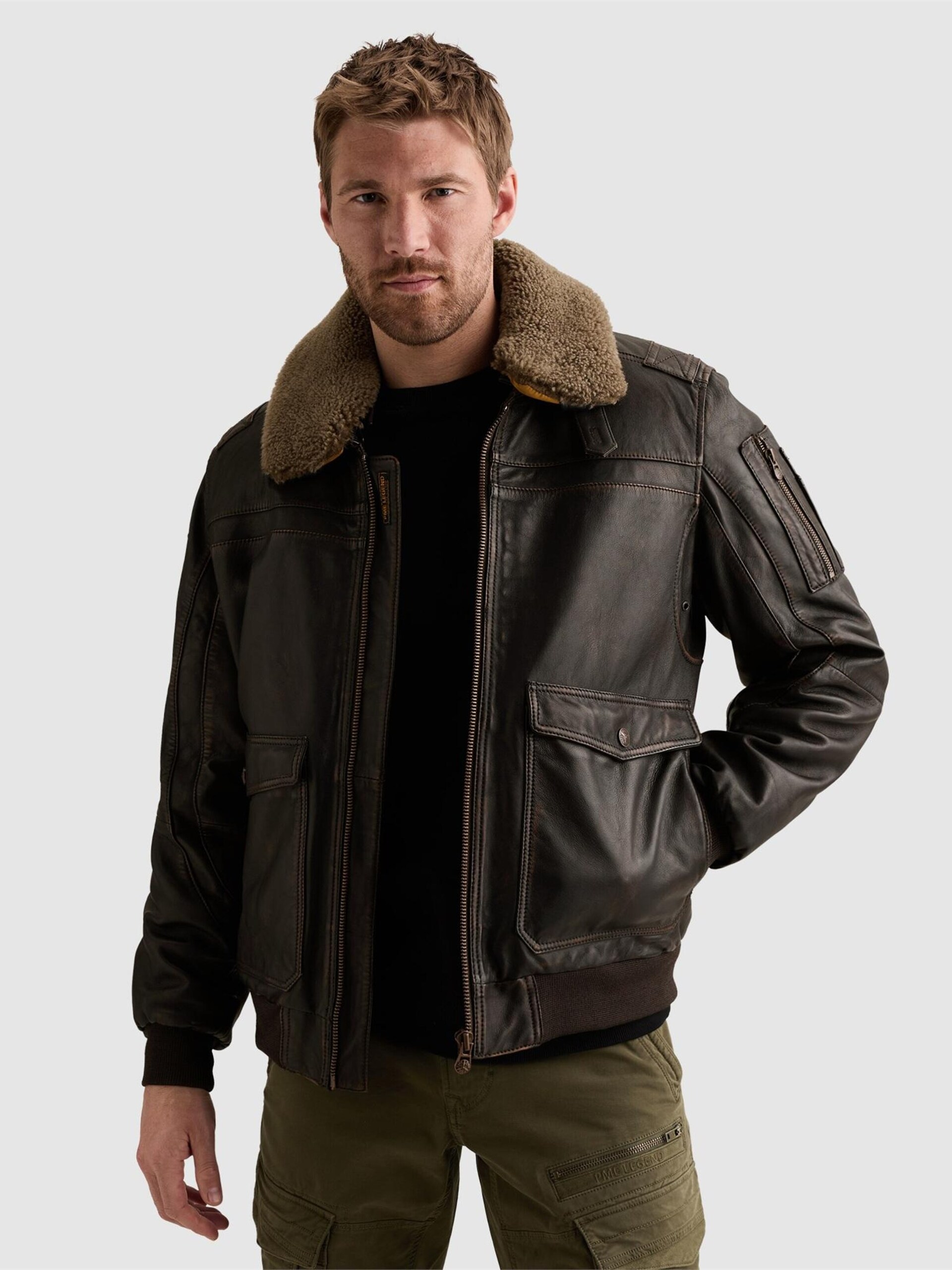 PME Legend Övergångsjacka 'A-2 Snowprop leather jacket' herr