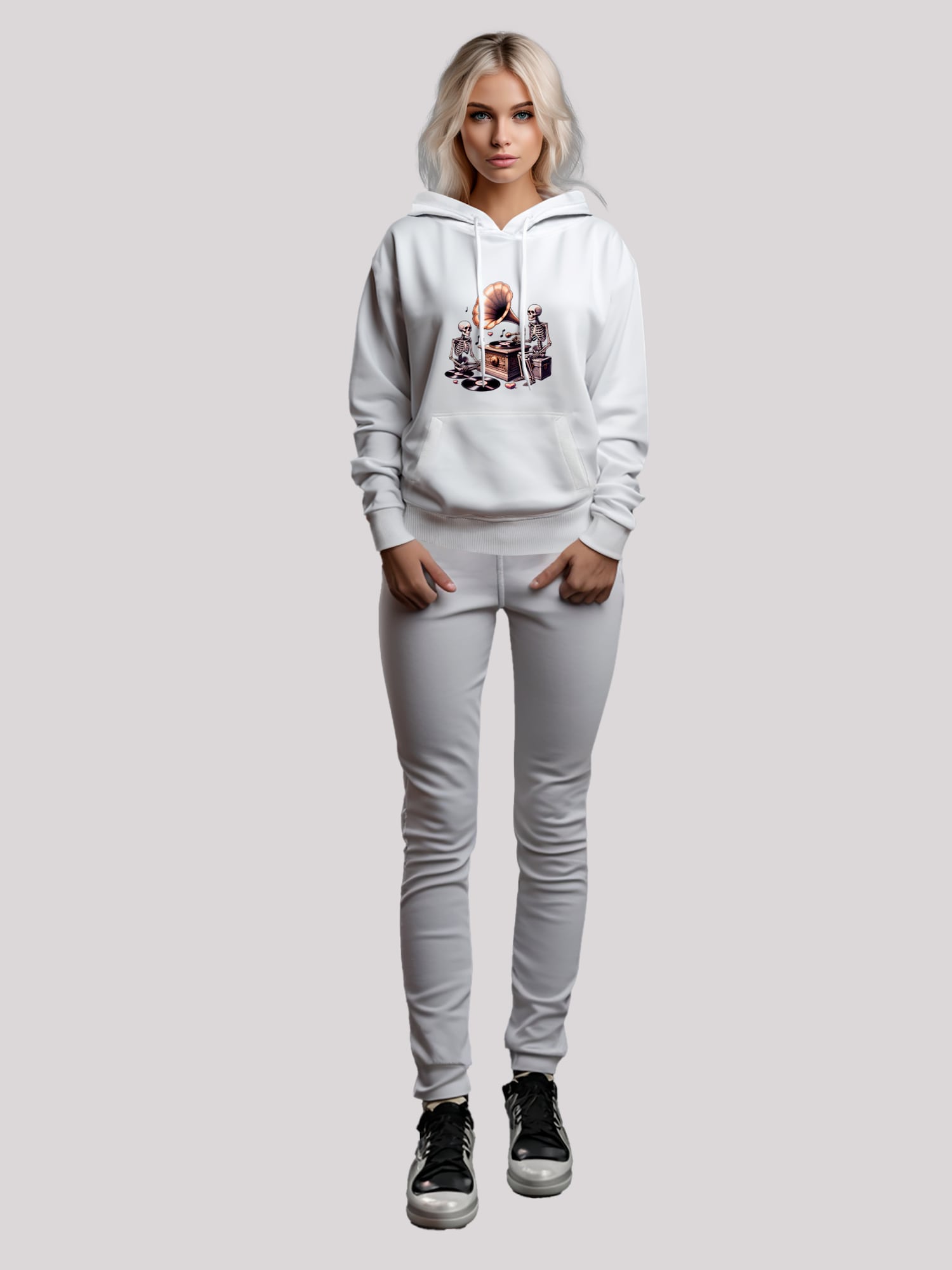 Thumbnail - F4NT4STIC Sweatshirt Gothic Skeleton Vintage Vinyl Plattenspieler