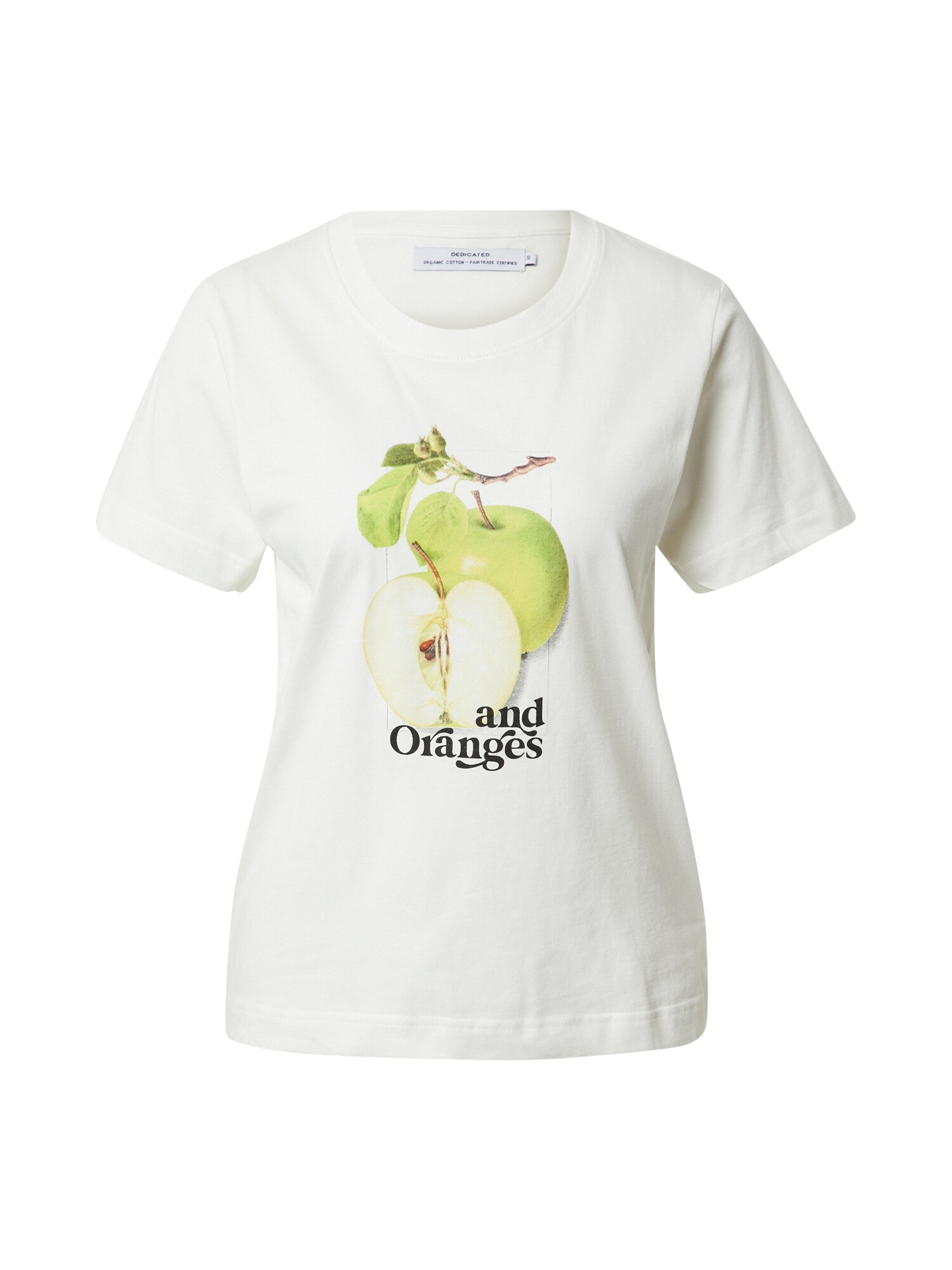 DEDICATED. Marškinėliai 'Mysen Apples' balta / obuolių spalva / šviesiai žalia / brokato spalva / juoda