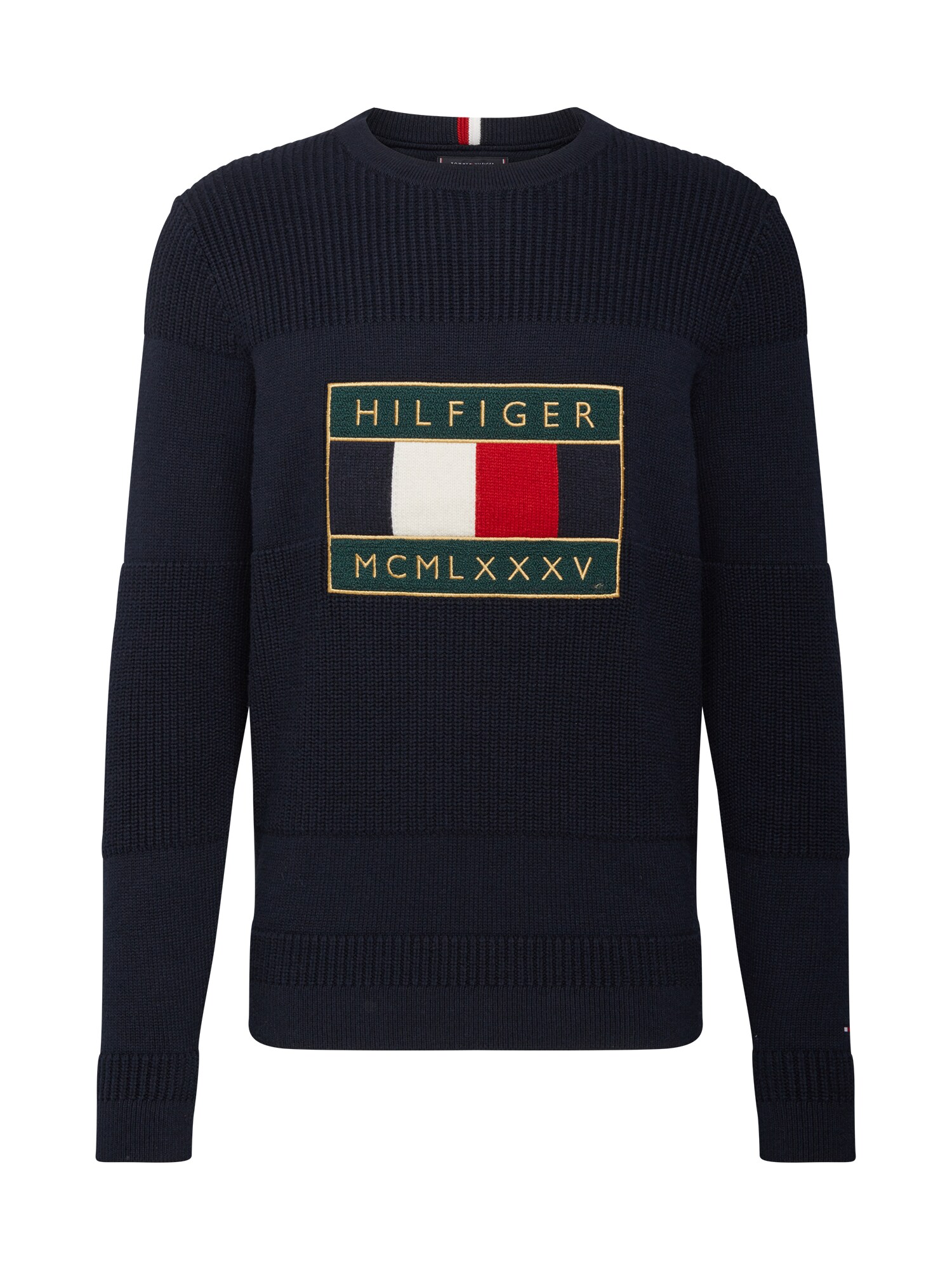 TOMMY HILFIGER Megztinis  tamsiai mėlyna / aukso geltonumo spalva / raudona / žalia