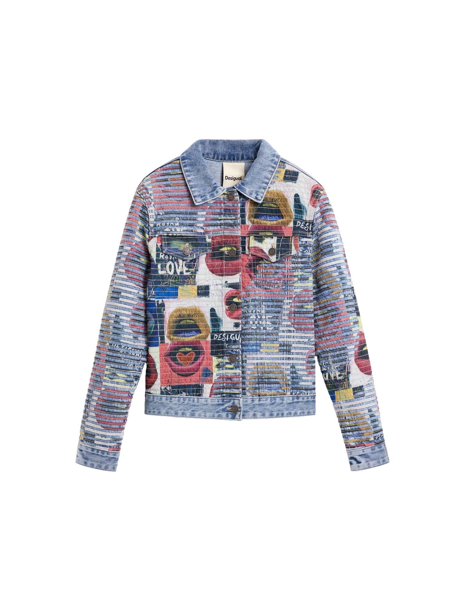 Desigual Prechodná bunda  modrá denim / zelená / karmínovo červená / biela