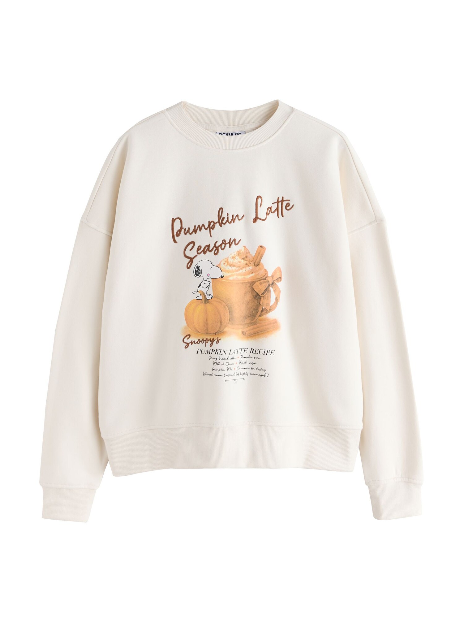 Next Sweatshirt 'Pumpkin Latte Snoopy Licence' Ecru / Bruin / Lichtbruin / Zwart