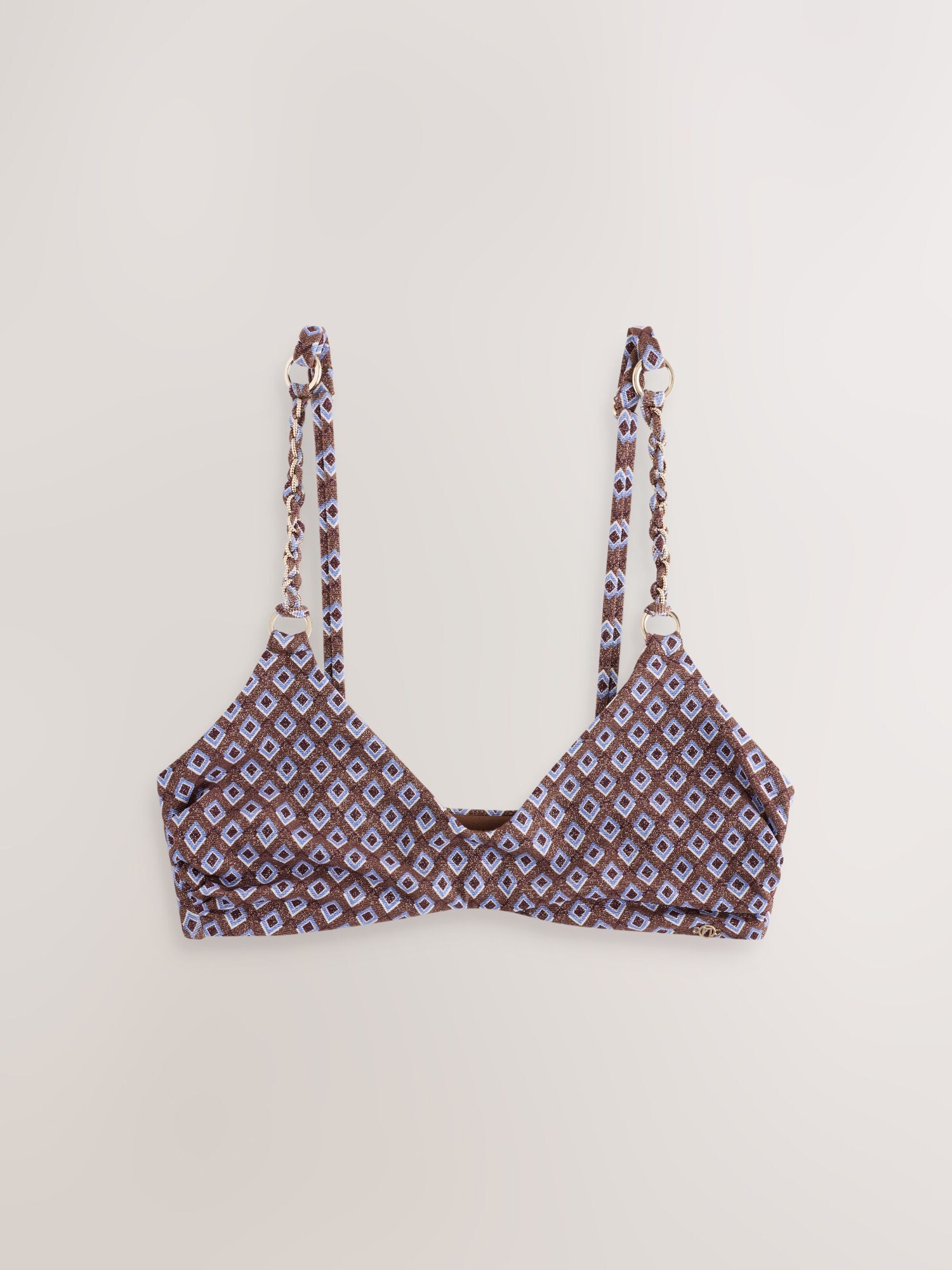 Next Bikinový top  modrá / tmavohnedá / biela