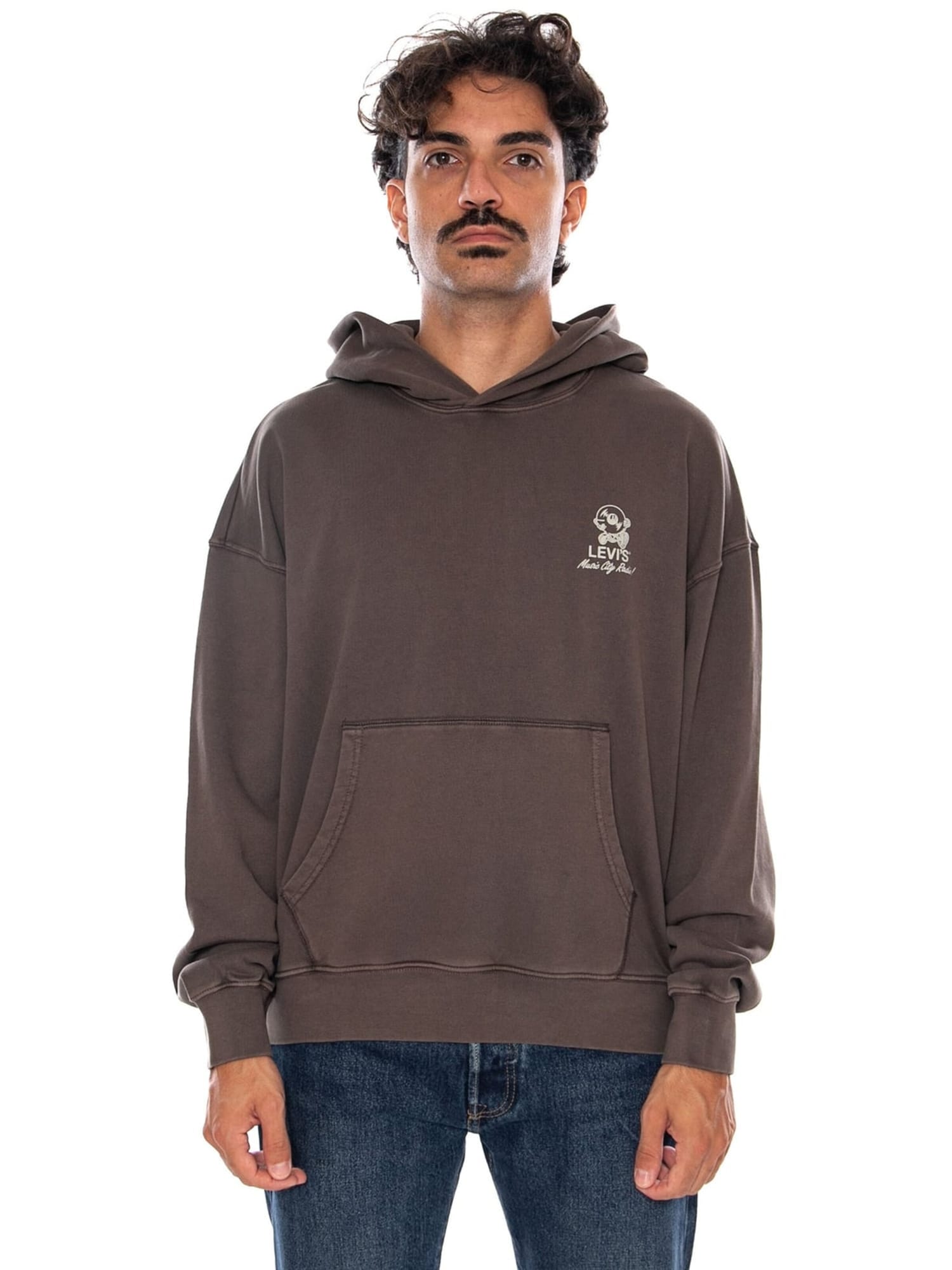 LEVIS ® Bluză de molton LEVIS TWO HORSE BOXY HOODIE MUSIC CITY VINYL 2 BROWN maro