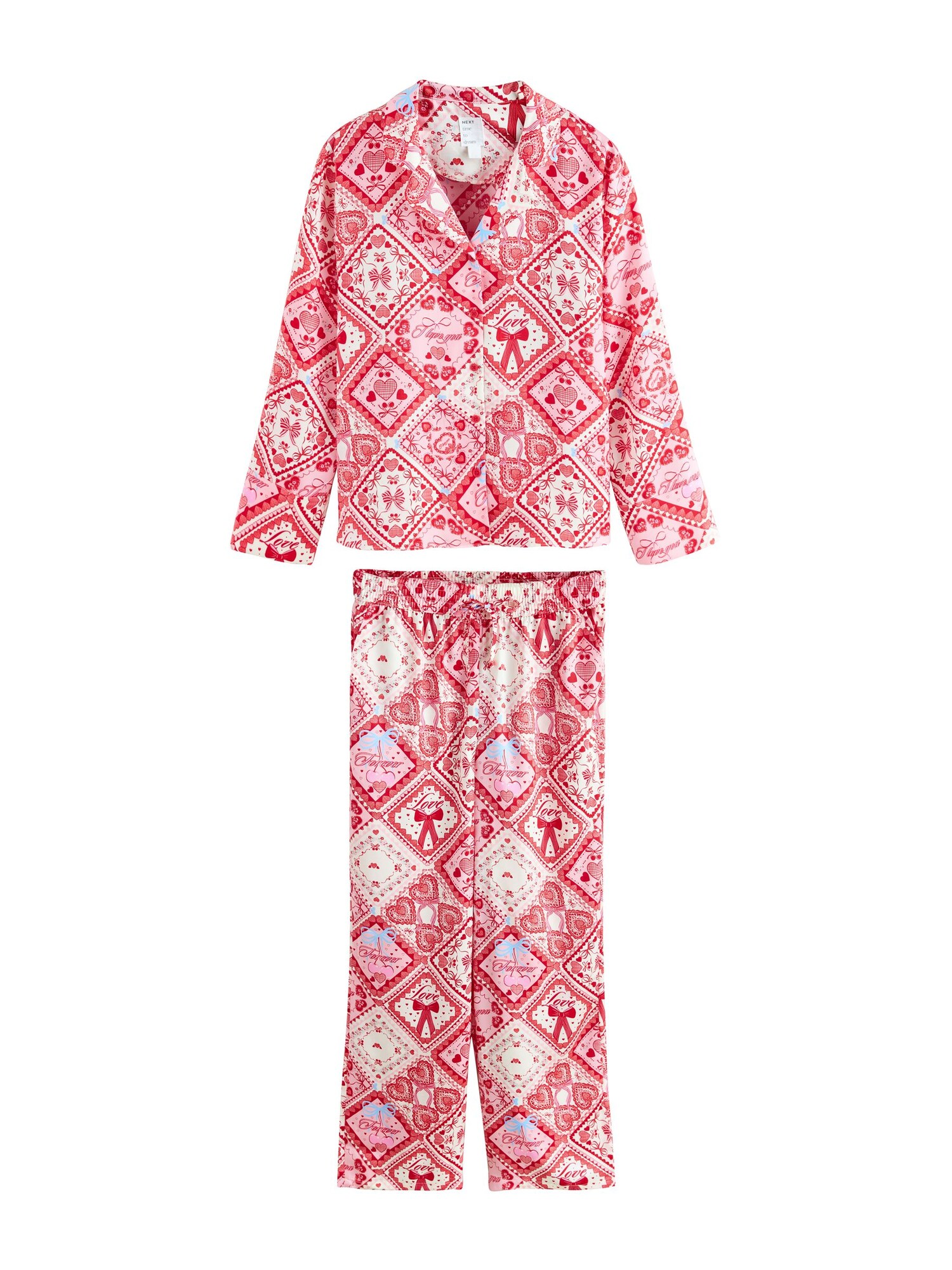 Next Pijama  azuriu / roz / roșu / alb lână