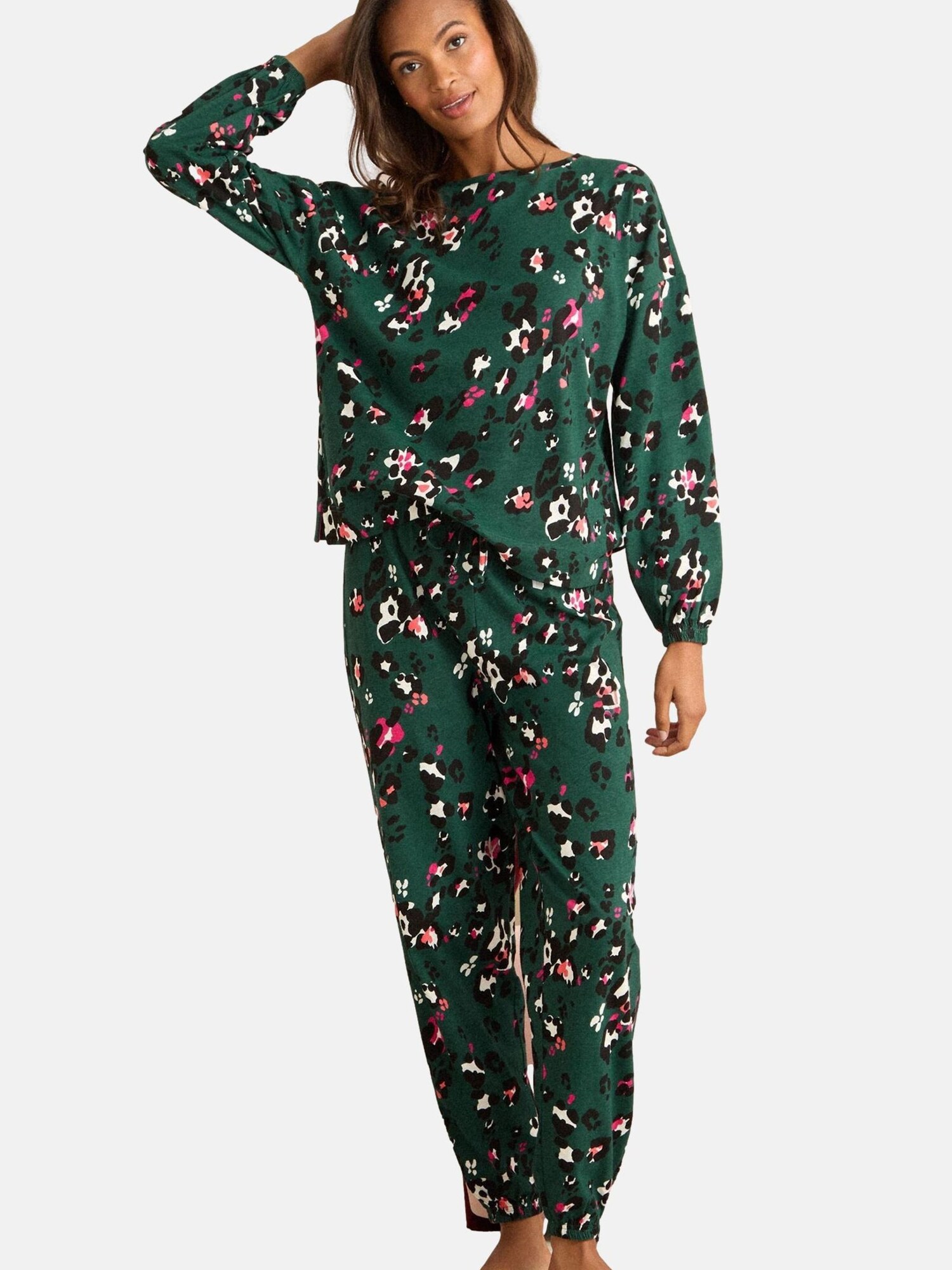 love & roses Pijama  verde închis / roz / negru / alb natural