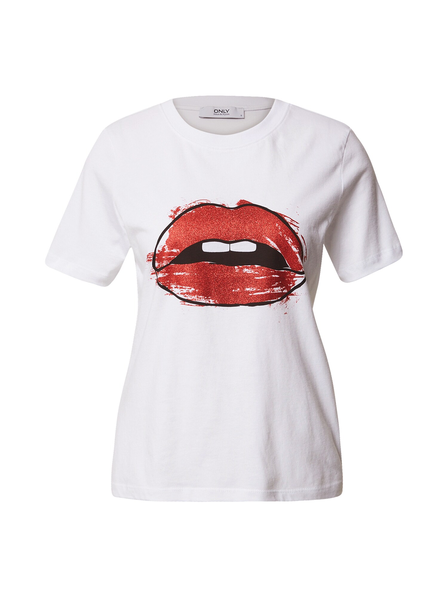 ONLY Marškinėliai 'Lips'  balta / raudona
