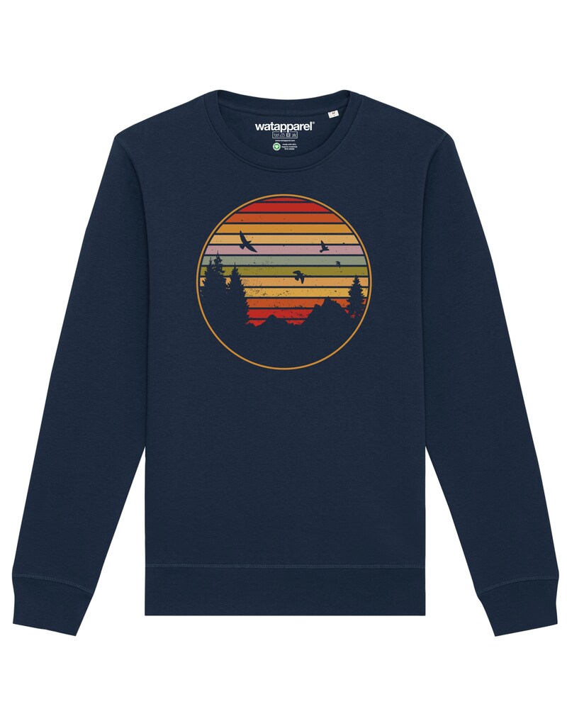 Watapparel Sweatshirt ' Sunset Berge & Tannen ' Herren Größe M navy / mischfarben