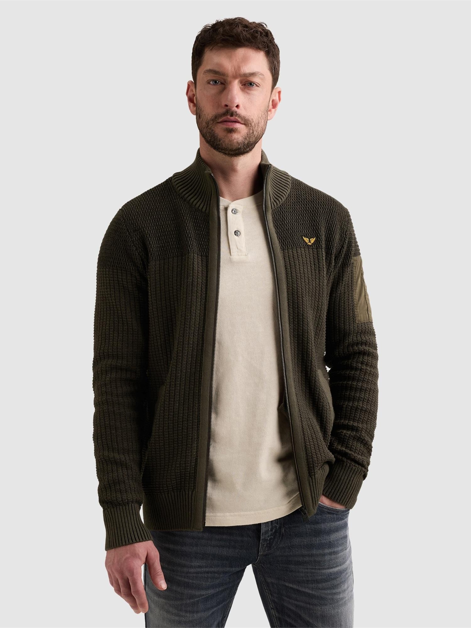 PME Legend Cárdigan 'Cardigan with zipper closure and flight pocket' verde oscuro