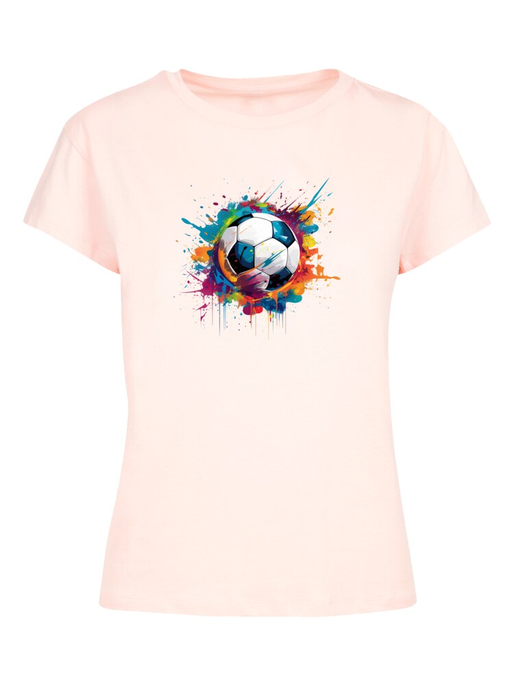 F4NT4STIC T-Shirt 'Bunte Fußball Grafik' Damen Größe L cyanblau / orange / pastellpink / dunkelpink