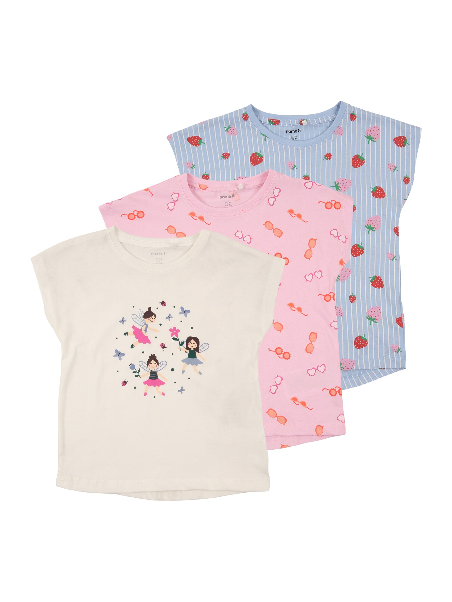 NAME IT Tricou 'NMFVIGGA'  bej / albastru fumuriu / roz / roșu