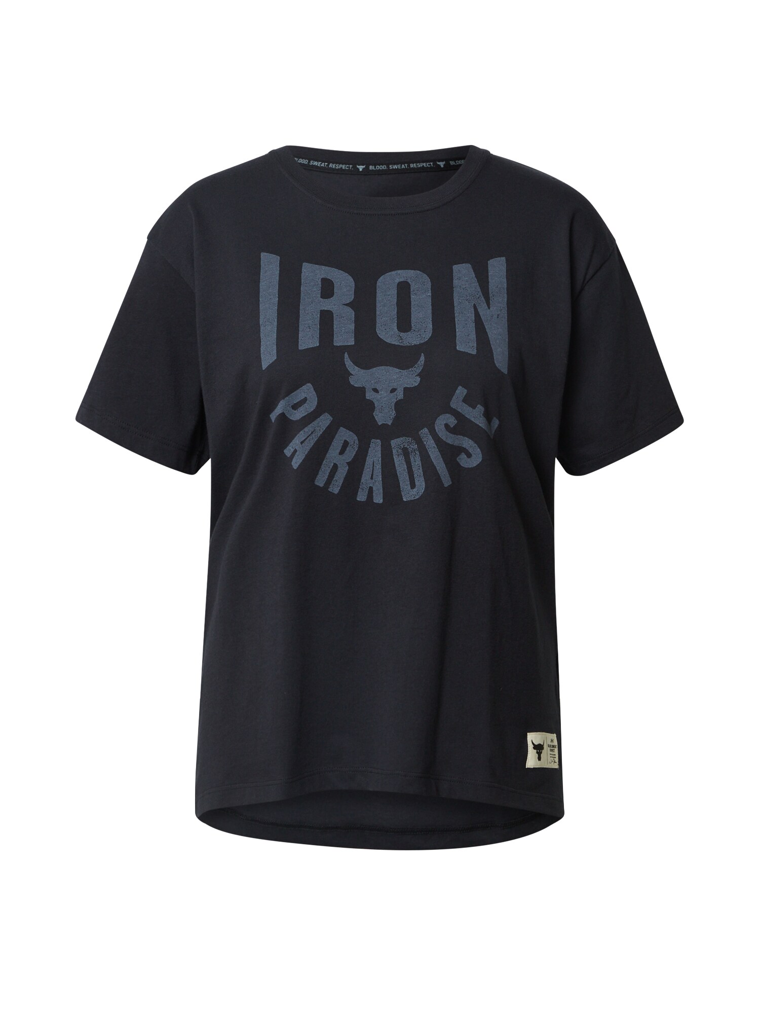 UNDER ARMOUR Sportiniai marškinėliai 'Project Rock Graphic'  juoda / tamsiai mėlyna