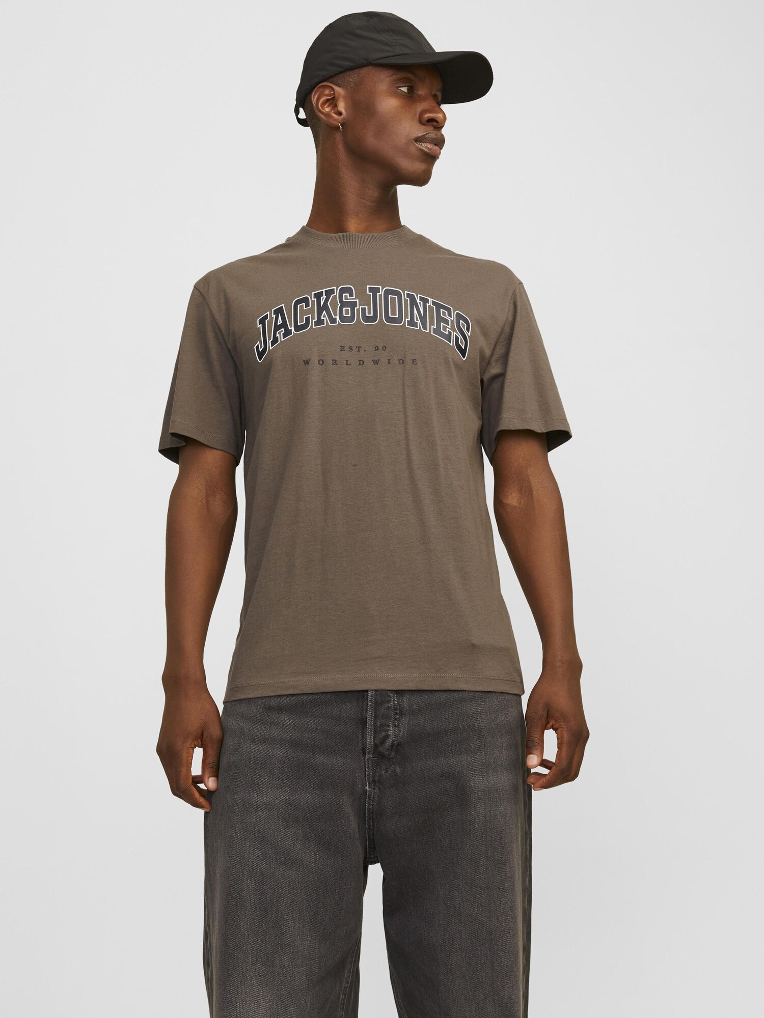 JACK & JONES Póló 'JJECALEB'  barna melír / fekete / fehér termék 2. képe