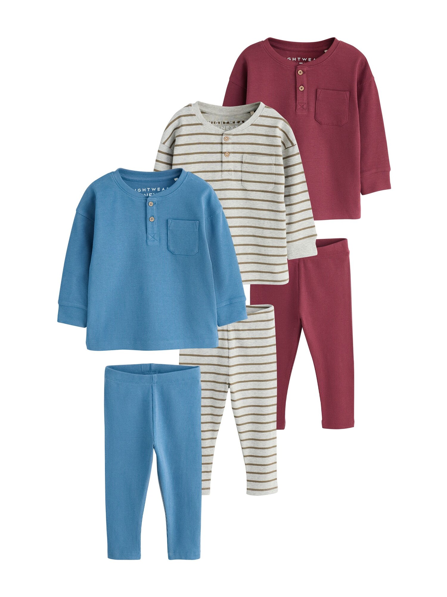 Next Pijamale albastru regal / gri amestecat / oliv / roșu bordeaux