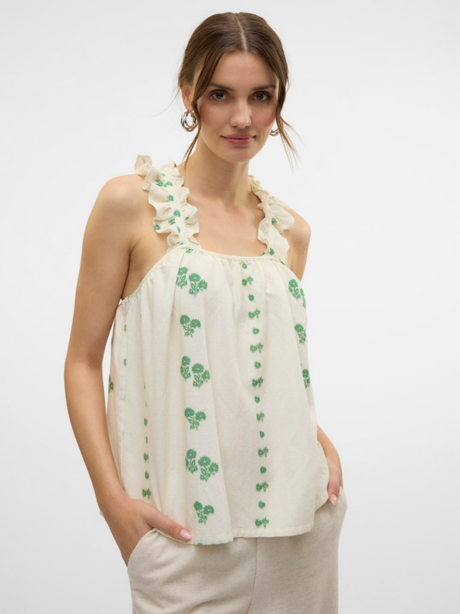 VERO MODA Top 'VMPAMELA' zelená / šedobiela (obrázok 5)