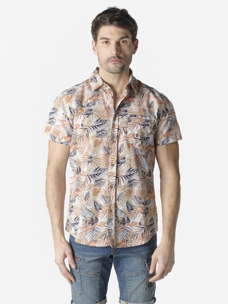 Skjorta marinblå / konjak