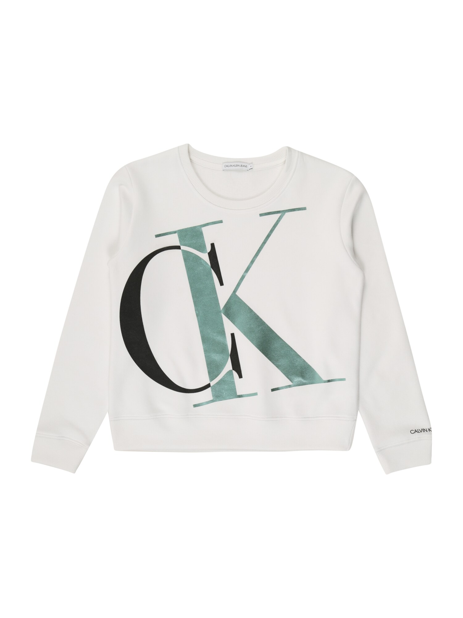 Calvin Klein Jeans Megztinis be užsegimo 'EXPLODED MONOGRAM BXY SWEATSHIRT'  balta / juoda / žalia