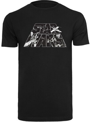 F4NT4STIC Shirt ‘Star Wars Logo Space Sketch’ Zwart / Wit