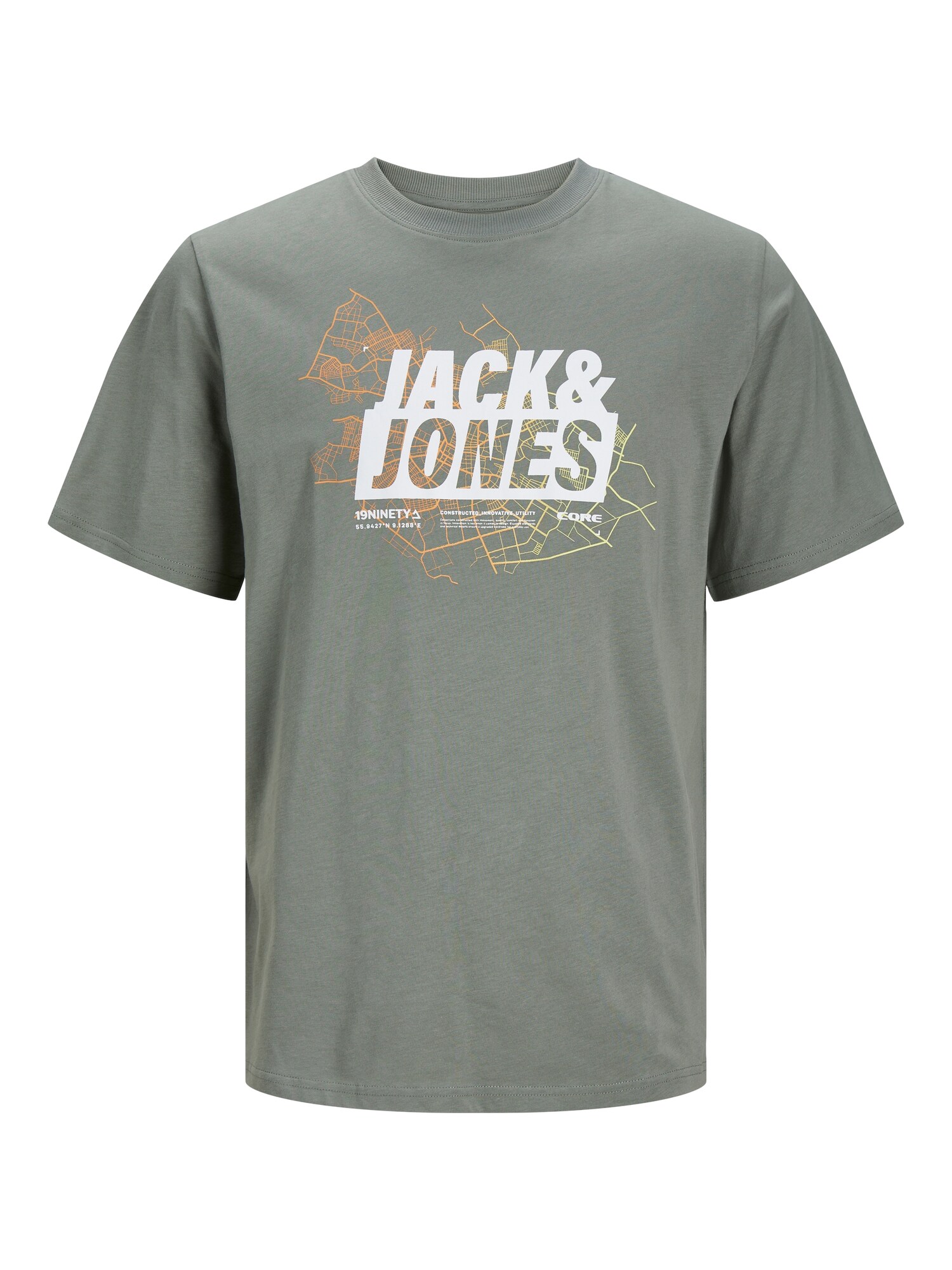 JACK & JONES Tričko 'JCOMap'  olivová / oranžová / biela