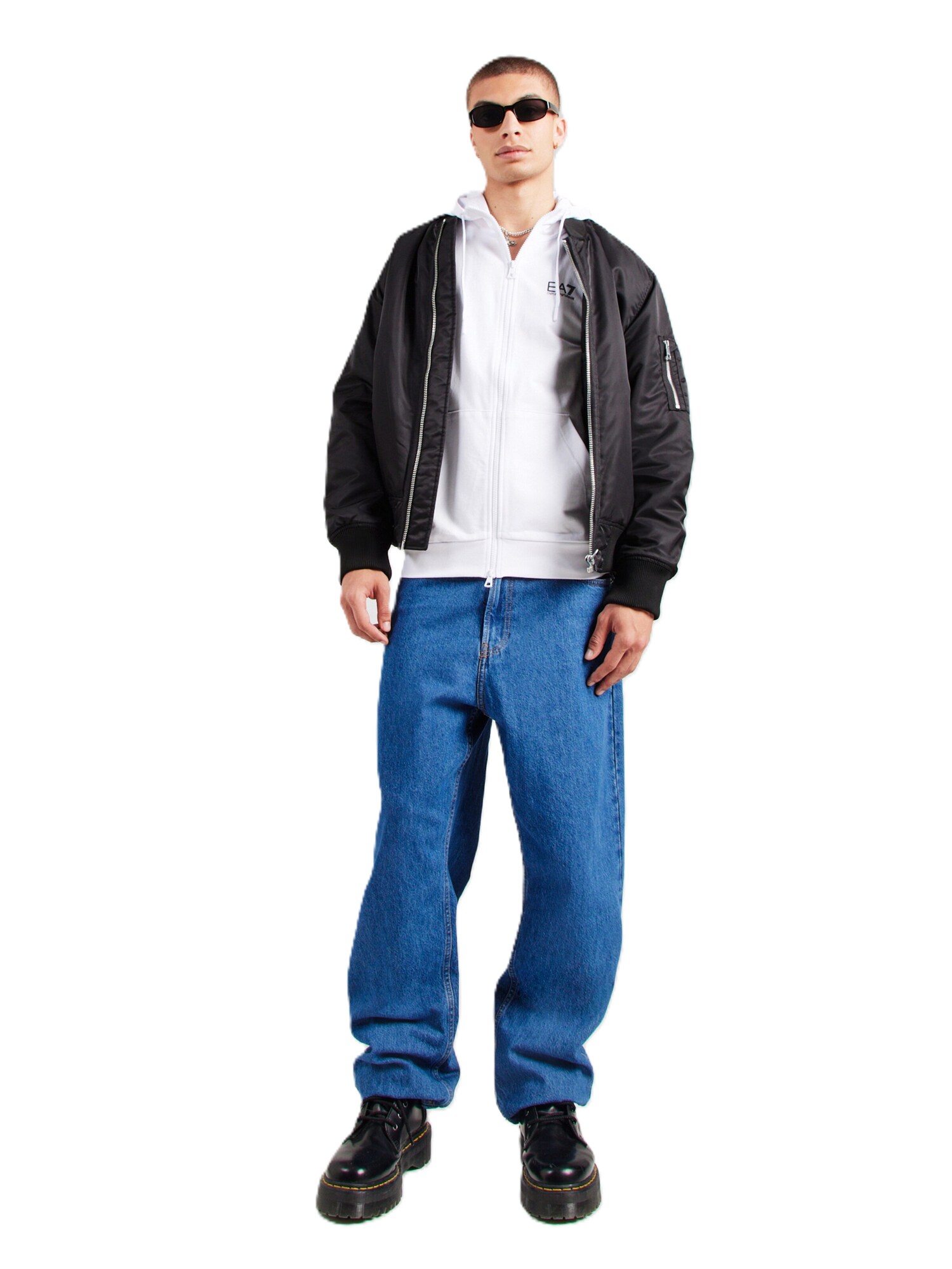 EA7 Emporio Armani Tepláková bunda čierna / biela (obrázok 5)