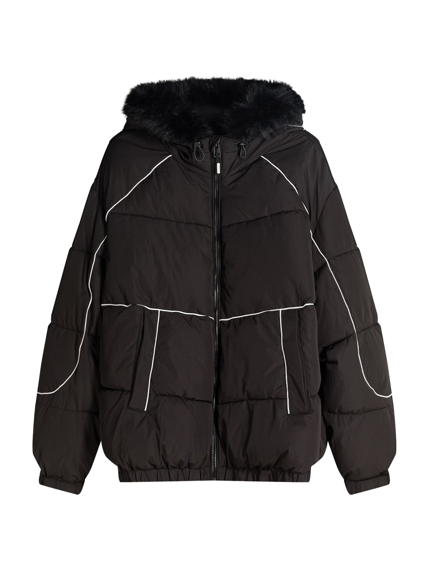 Bershka Geacă de iarnă  negru / alb