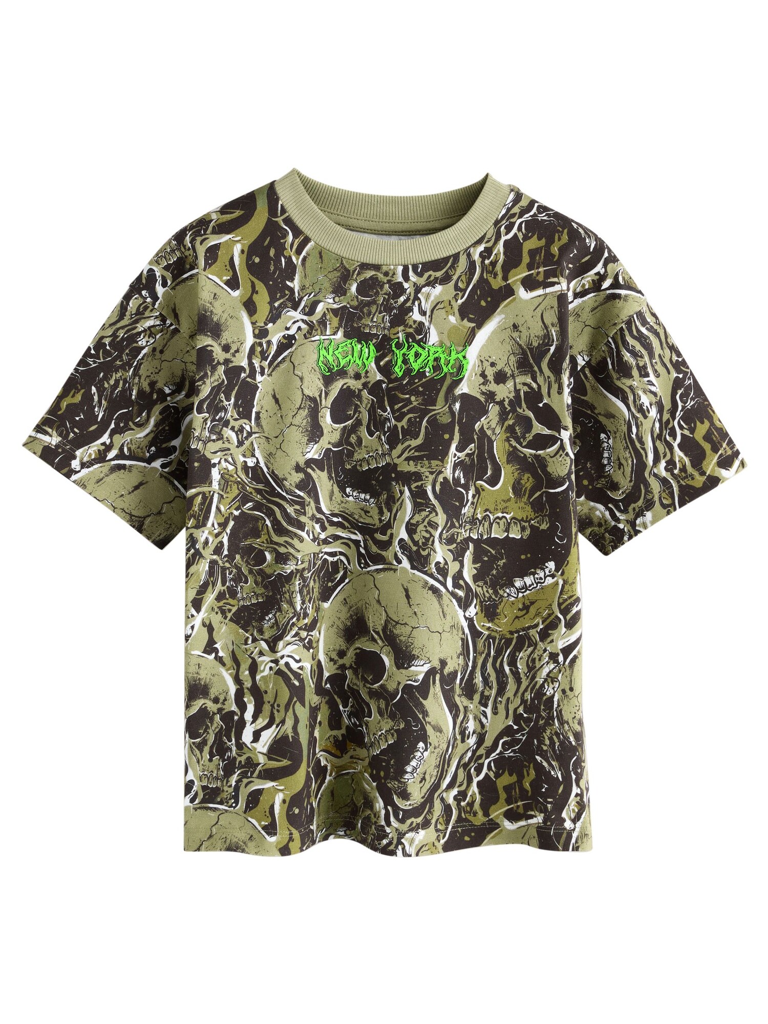 Next Tricou  kaki / verde neon / negru / alb