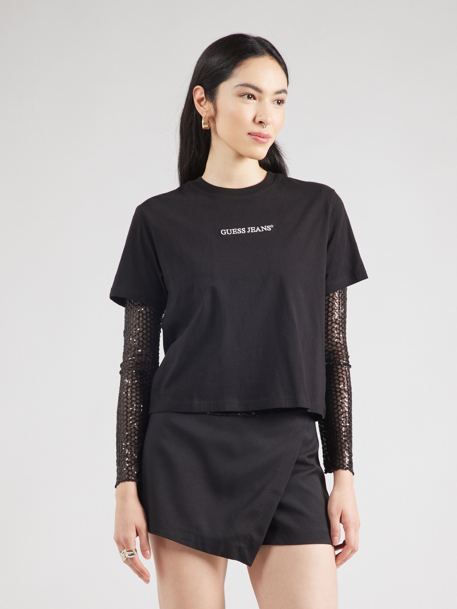 GUESS JEANS Camiseta  negro / blanco – imagen 10