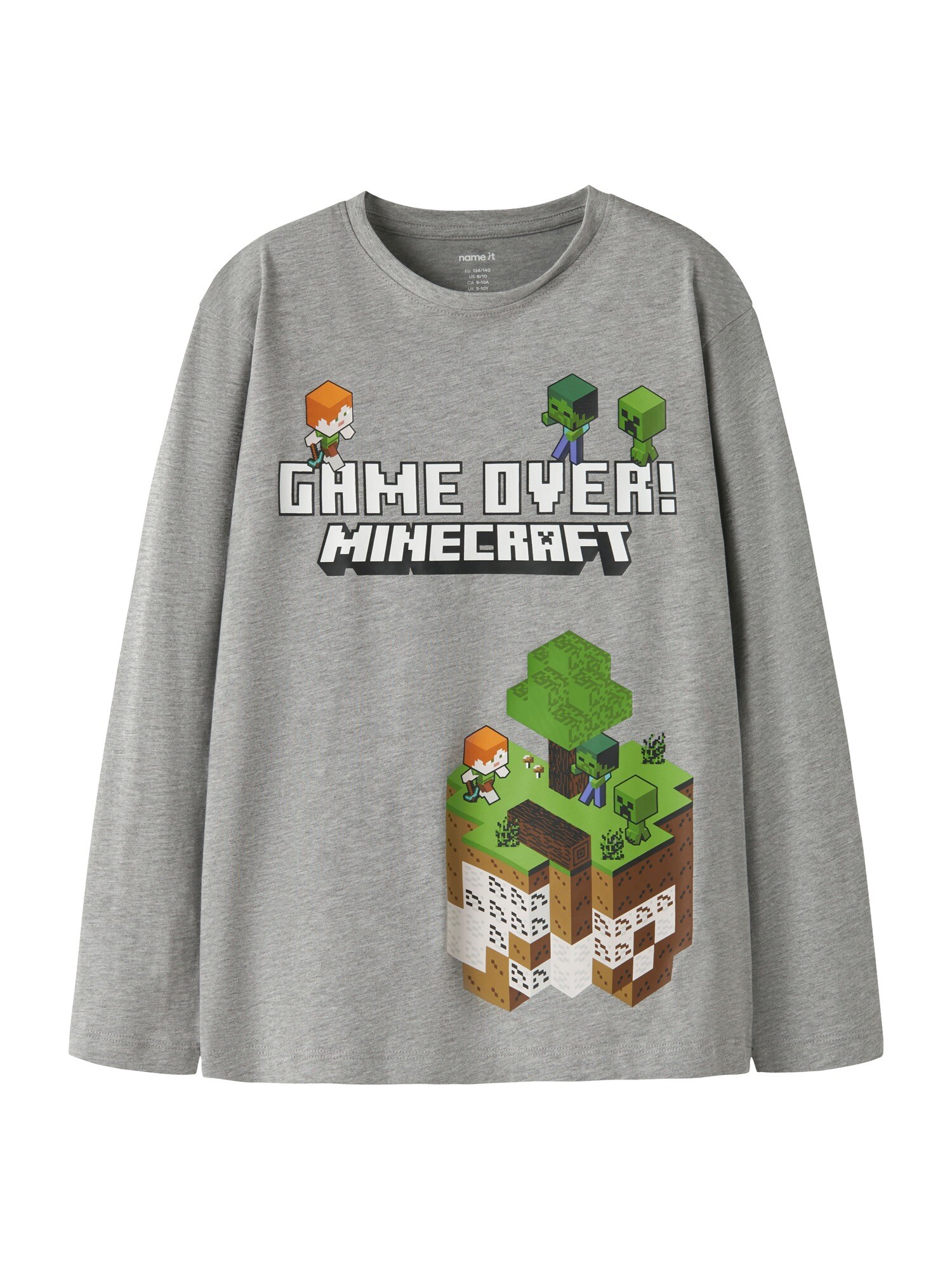 NAME IT Tričko 'NKMAR MINECRAFT'  sivá melírovaná / zelená / čierna / biela