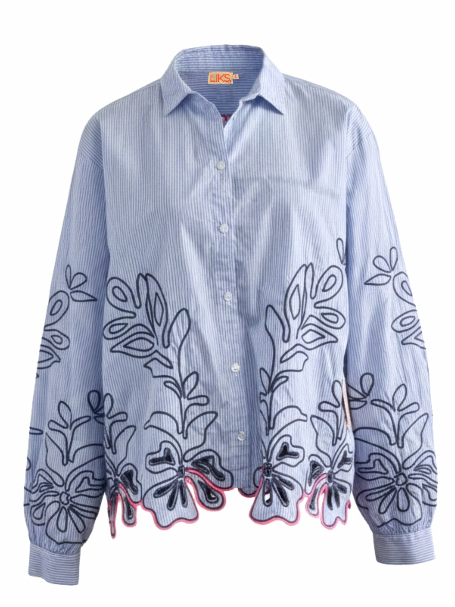 LIKS. Munich Camicia da donna 'Damenbluse mit raffinierter Stickerei aus reiner Baumwolle - GraceC'  blu cielo