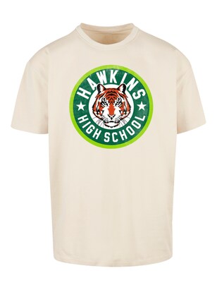 F4NT4STIC Shirt ‘Stranger Things Hawkins Tiger Circle Netflix TV Series’ Beige / Groen / Donkeroranje / Wit