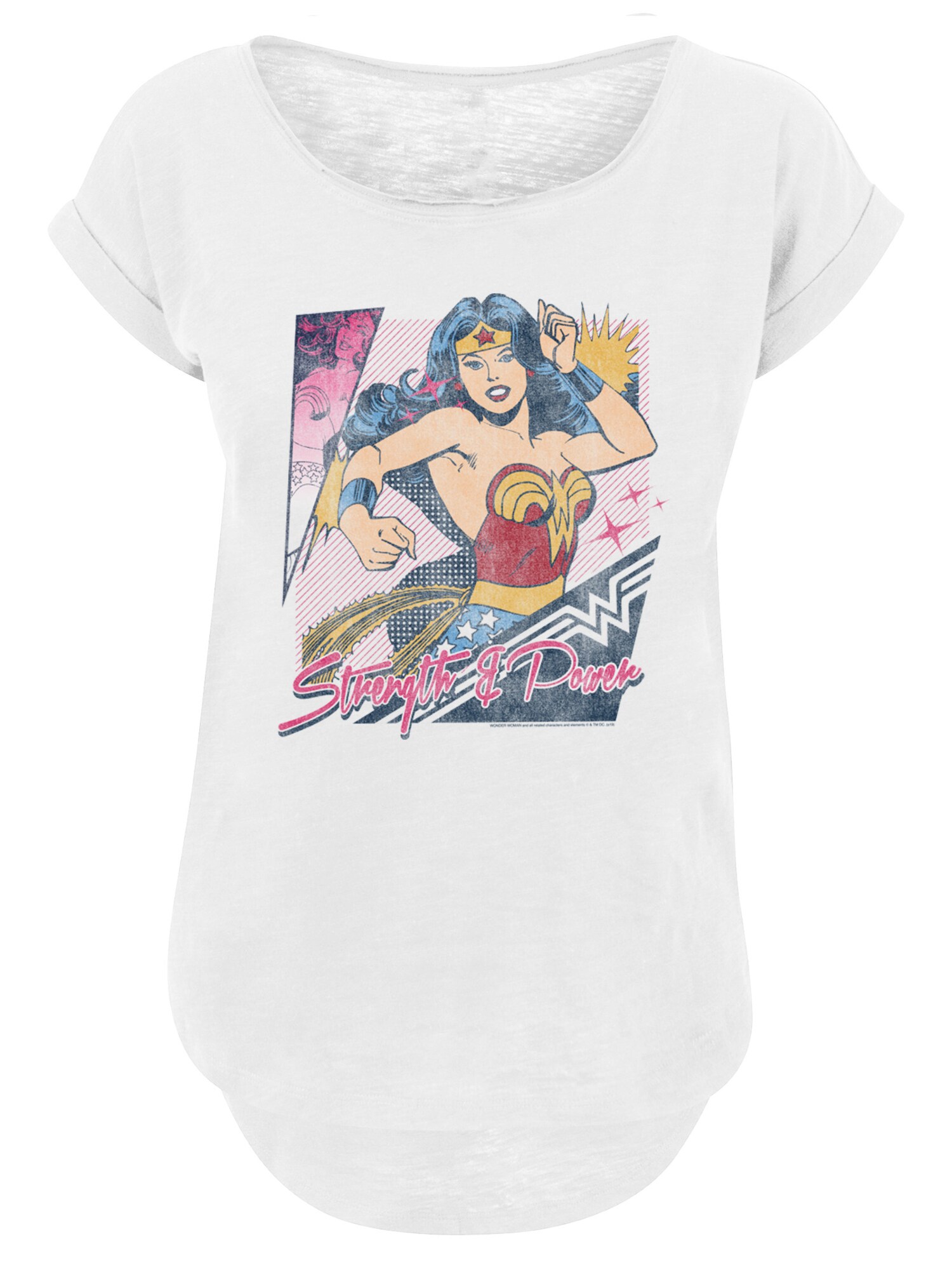 F4NT4STIC Tričko 'DC Comics Wonder Woman Strength & Power'  modrá / žltá / svetloružová / biela