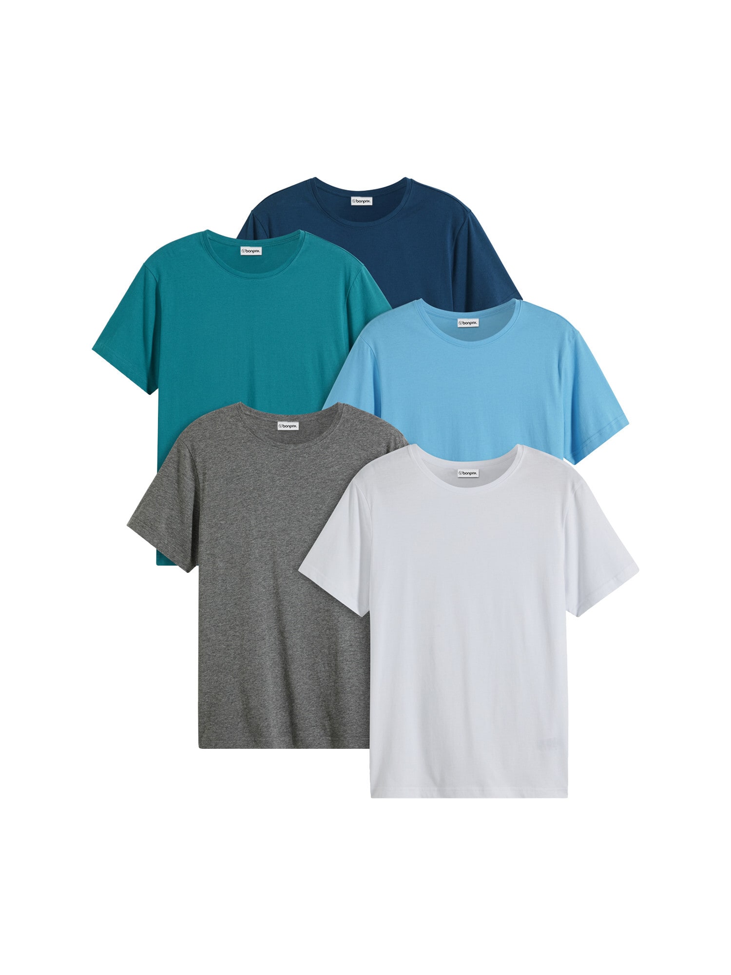bonprix Tricou bleumarin / albastru deschis / gri amestecat / verde petrol / alb
