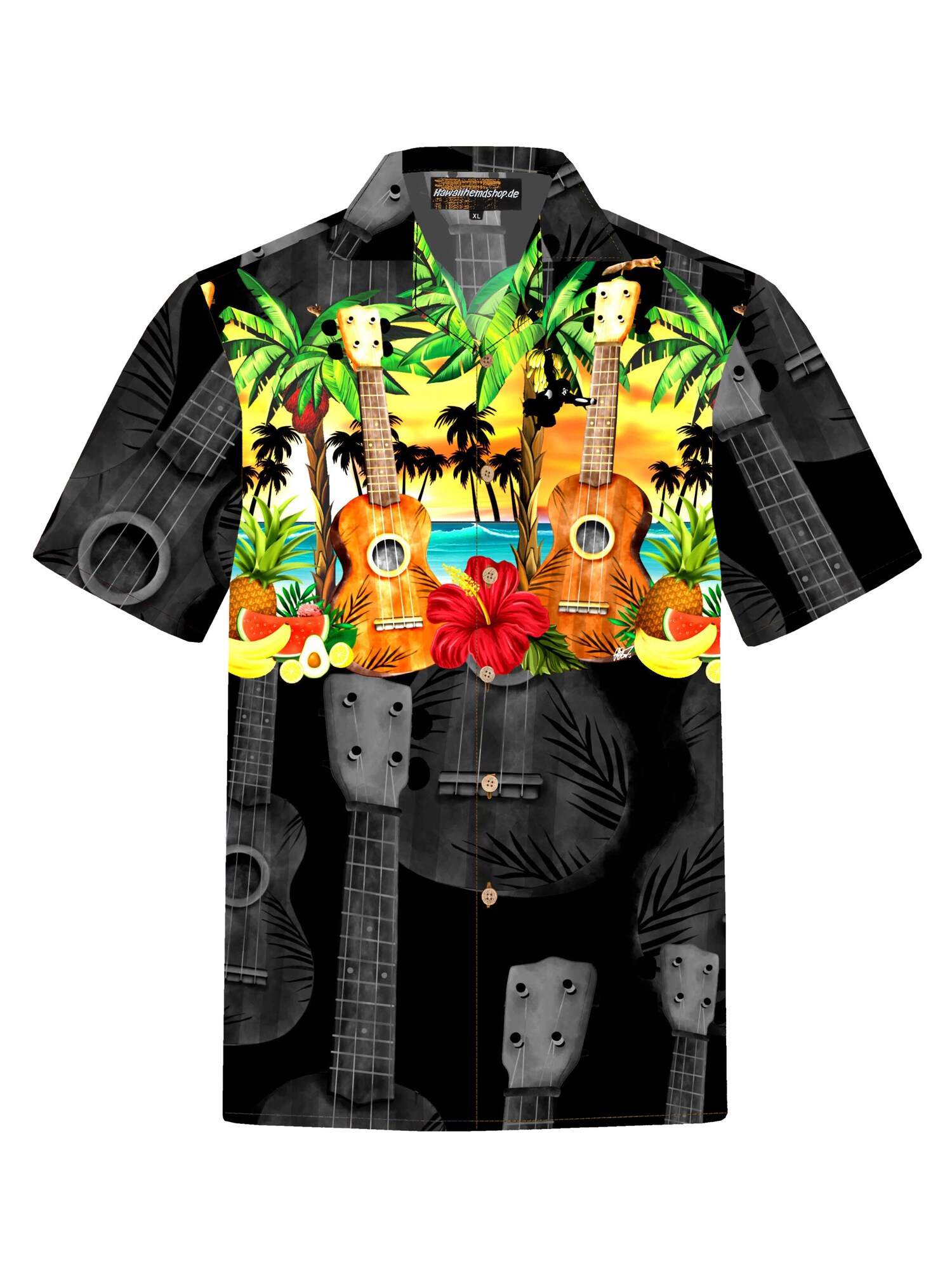 Hawaiihemdshop.de Camisa 'Hawaiihemd Hawaiian Ukulele'  negro