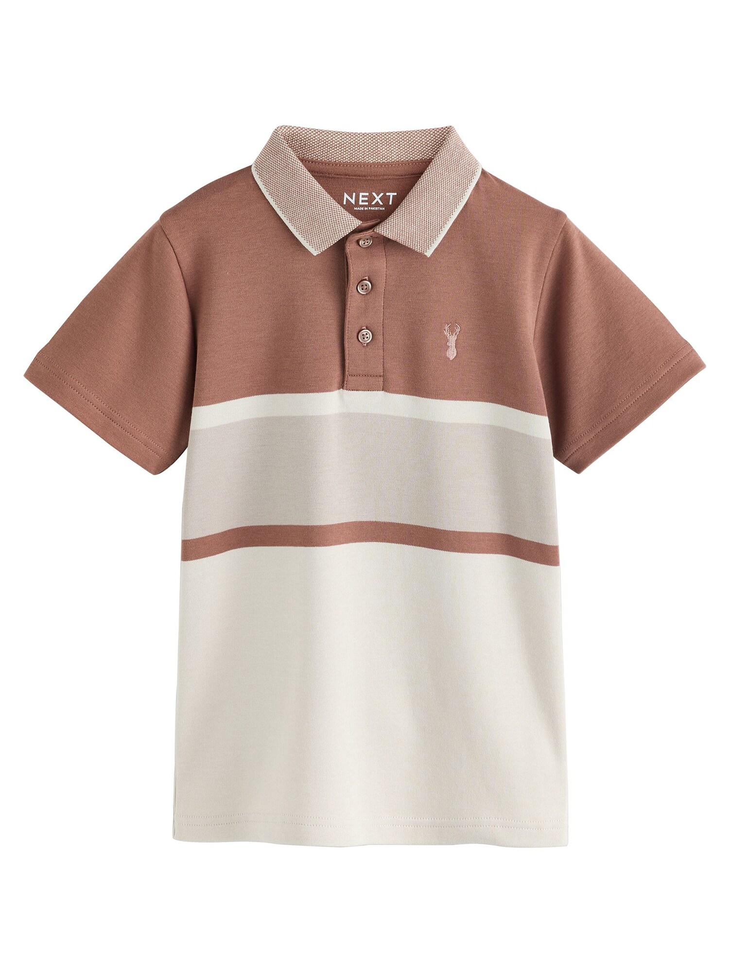 Next Tricou  ecru / maro / alb
